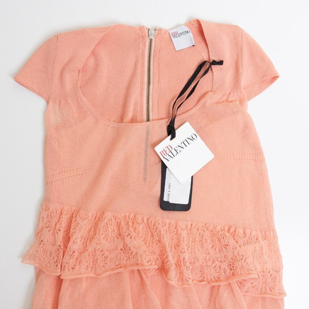 Red Valentino Top Ruffle Lace Asymmetrical Knit Pullover Made in Italy - Picture 4 of 16
